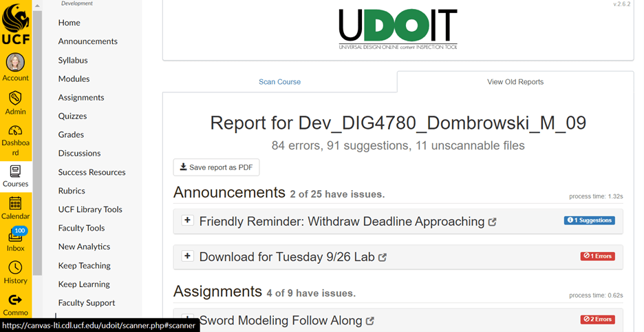 UDOIT Screenshot report