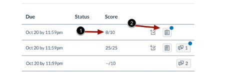 Screenshot display in the assignment score in total score within the column up the grades page